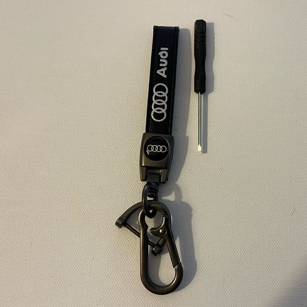 Audi Key Fob Keychain in Black Leather with Logo NWT